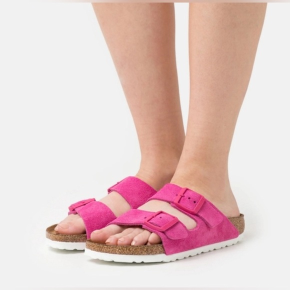 Birkenstocks Arizona Pink Suede Soft Foot Bed Fuchsia Tulip Sz 42 Women’s 11 US - Picture 4 of 16